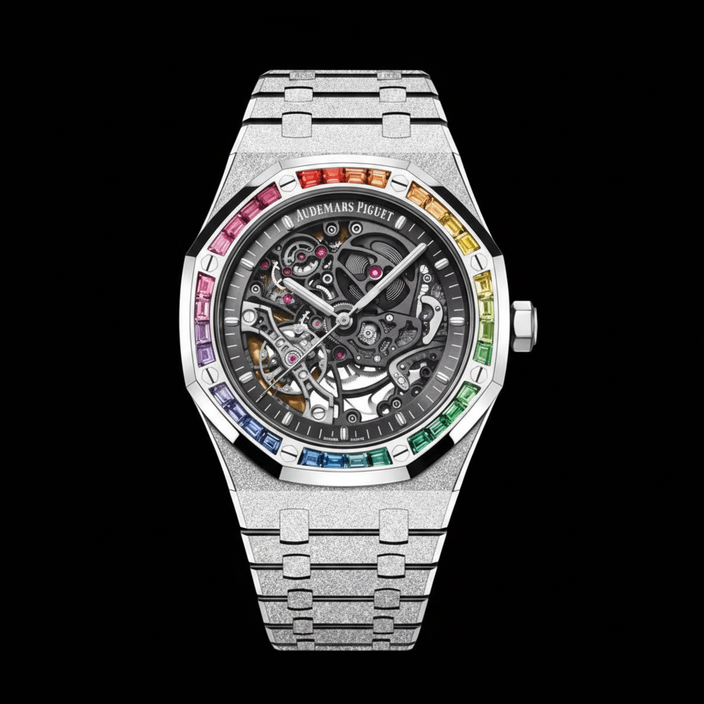 Royal Oak Frosted White Gold — Rainbow Skeleton