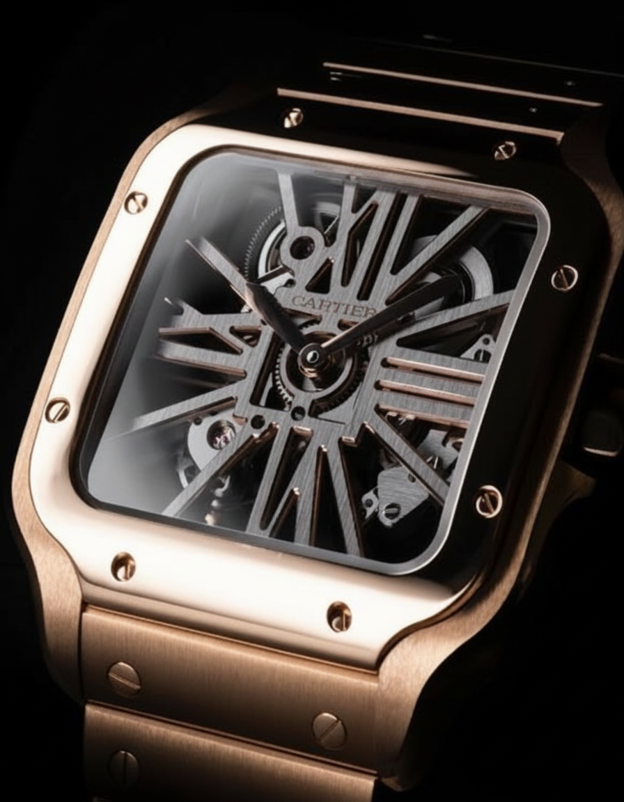 Santos de Cartier — Skeleton Rose Gold (Dark)