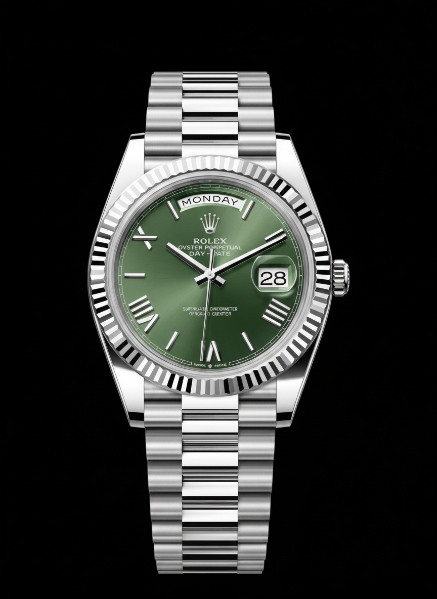 Day-Date — White Gold Green Fluted (Olive)